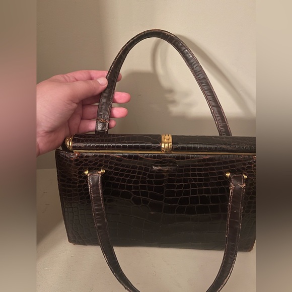 Vintage Lucille de Paris Brown Alligator Leather Handbag With Mirror RARE - Picture 6 of 16